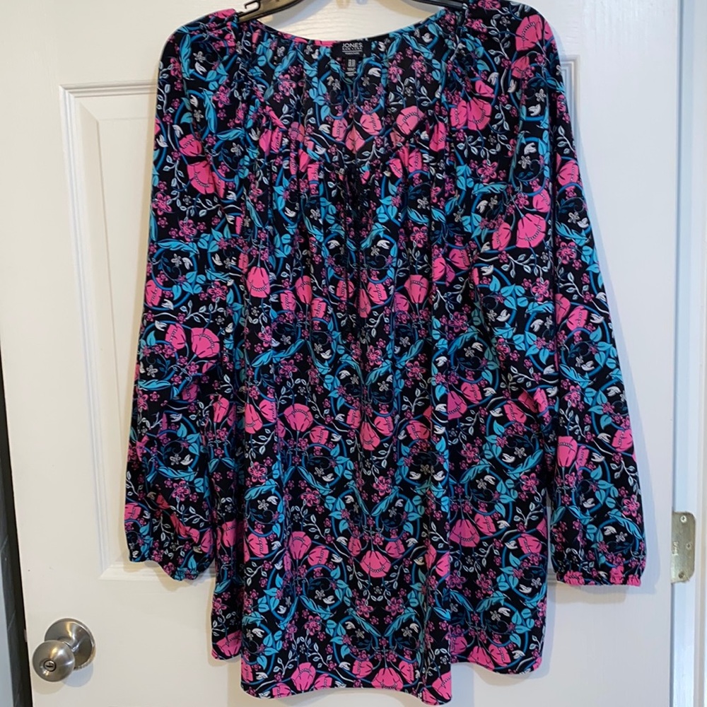 Jones New York Signature Women's Floral Print Tunic Peasant Blouse Plus Size 2x
